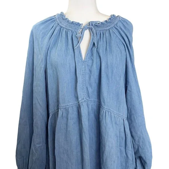 Puff Sleeve Jean Denim Mini Poet Swing Dress XL - Picture 3 of 5